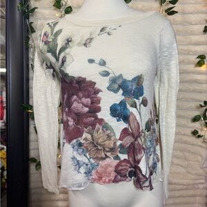 Sage Cream Floral Long Sleeve Top with Multicolor Blooms